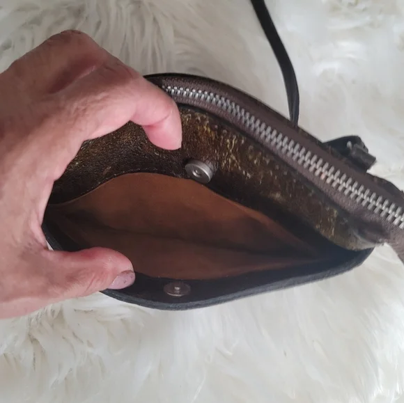 Patricia Nash Teal and Brown Tooled Leather Bacoli Crossbody - Picture 2 of 8